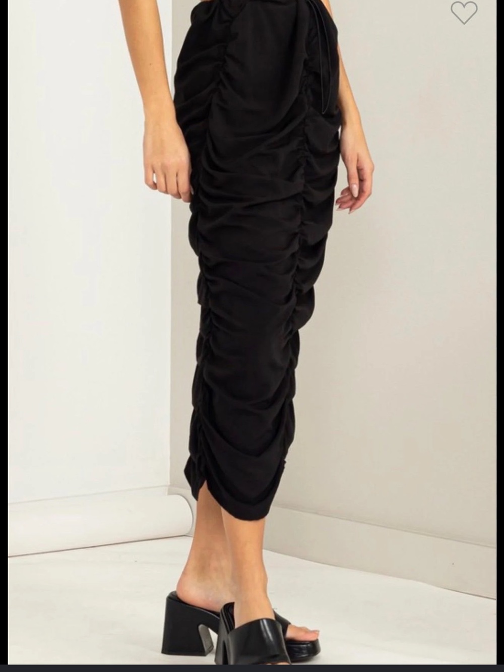 Viviana Black Ruched Midi Skirt